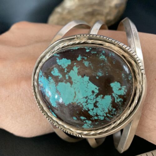 Native American Navajo Blue Turquoise Cuff Bracelet | Sterling Silver | Authentic Handmade | 14115
