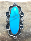 Southwestern Men's Blue Turquoise Ring | Navajo Sterling Silver | Sz 10.5 | Authentic Native American Handmade | 4055