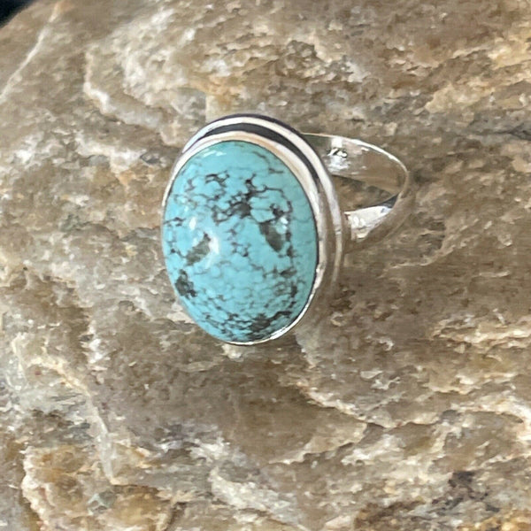 Navajo Spiderweb Blue Turquoise Ring | Sterling Silver | Sz 6.5 | Authentic Native American Handmade | 11443