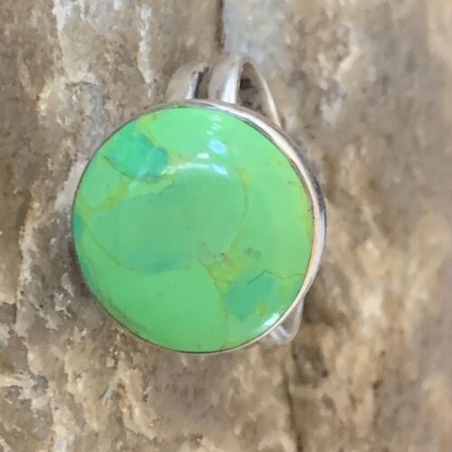 Navajo Green Gaspeite Inlay Ring | Sterling Silver | Sz 8 | Authentic Native American Handmade | 12465