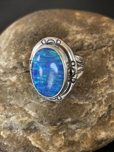 Native American Women's Navajo Blue Opal Ring | Sterling Silver | Sz 6 | 10309
