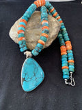Navajo Pearls Spiderweb Spiny Oyster Turquoise Necklace Pendant | Sterling Silver | Southwestern Native American | 00833