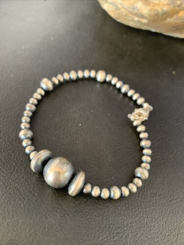 Southwestern Navajo Pearls Bead Bracelet | Sterling Silver | 7" | Authentic Native American Handmade | 14189