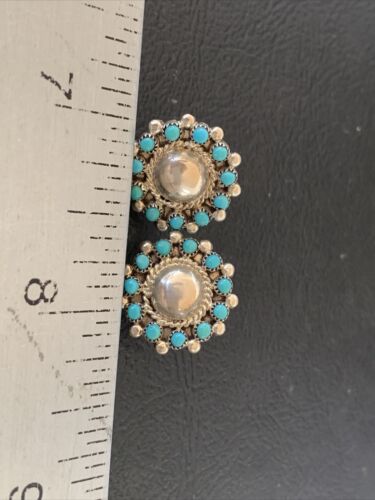Authentic Native American Zuni Petite Point Turquoise Earrings | Sterling Silver | Handmade | 1609