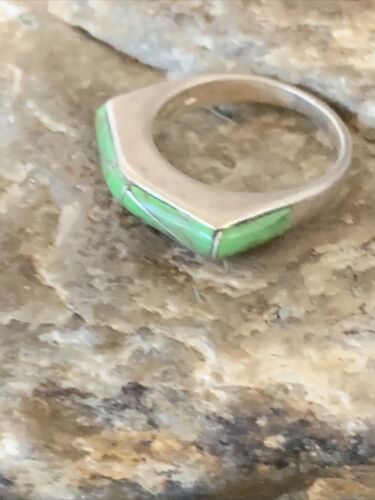 Women's Navajo Gaspeite Inlay Ring | Sterling Silver | Sz 5.5 | Authentic Native American Handmade | 12464