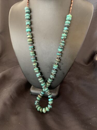 Navajo Pearl Spiderweb Blue Turquoise Shell Necklace | Sterling Silver | 26" | Authentic Native American Handmade | 12539