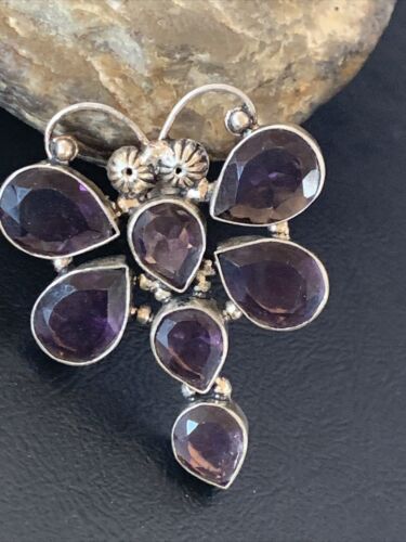 Navajo Dragonfly Pendant | Faceted Amethyst Gems Cluster | Authentic Native American Sterling Silver | Multi-Stone | 2.2" | 12738