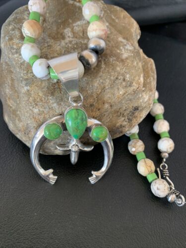 Navajo Green Turquoise Gaspeite Spiny Oyster Necklace NajaPendant | Sterling Silver | 22" | 10525