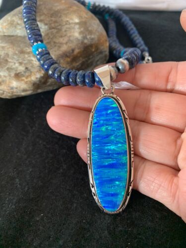 Navajo Pearls Opal Pendant with Blue Lapis & Turquoise | Sterling Silver Necklace | Authentic Native American Handmade | 4146