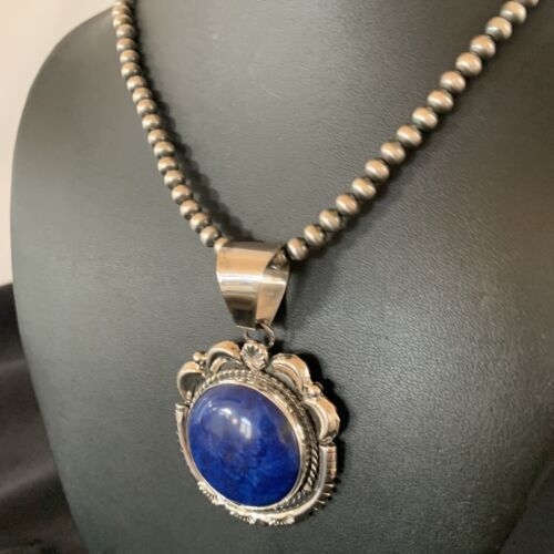 Native American Navajo Blue Lapis Pendant Necklace | Sterling Silver | Authentic Handmade | 11677