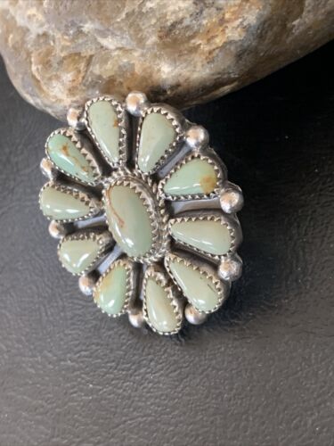 Navajo Green Turquoise Cluster Ring | Authentic Native American Sterling Silver | Multi-Stone | Sz 7.5 | 12191
