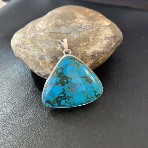 Navajo Men's Pendant | Sterling Silver Spiderweb Turquoise | 2" | Authentic Native American Handmade | 10750