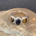Navajo Black Onyx Coffee Tigers Eye Inlay Ring | Sterling Silver | Sz 8 | Authentic Native American Handmade | 10732