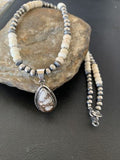 Navajo Pearls Wild Horse Turquoise Howlite Necklace Pendant | Sterling Silver | Authentic Native American Handmade | 1913