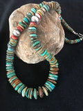 Navajo Green Turquoise & Spiny Oyster Pendant Necklace | Sterling Silver | 24" | Authentic Native American Jewelry | 24" | 01851