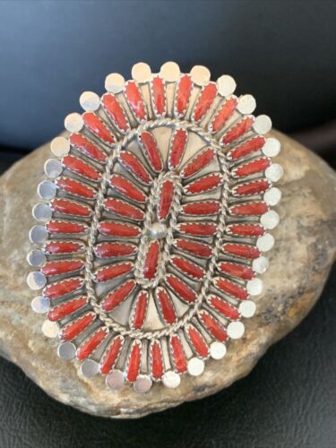 Zuni XL Red Coral Multi-Stone Ring | Authentic Native American Sterling Silver | Multi-Stone | Sz 8 | 11563
