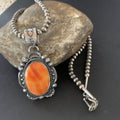 Navajo Pearls Orange Spiny Oyster Pendant Necklace | Sterling Silver | Authentic Native American Handmade | 13750