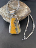 Men's Navajo Pearls Necklace with Bumblebee Jasper Pendant | Sterling Silver | Native American Handmade | 10554
