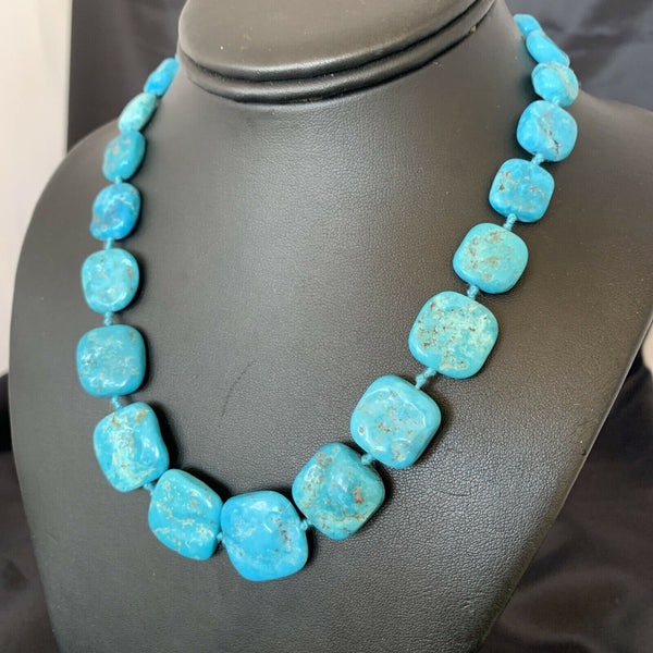 Ultra Rare Old Pawn Sleeping Beauty Turquoise Graduated Beads Necklace | Sterling Silver | 10411
