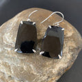 Navajo Black Faceted Quartz Dangle Earrings | Sterling Silver | 1" | Authentic Native American Handmade | 12087