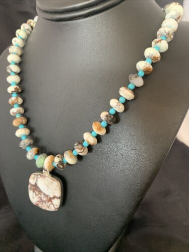 Men's Navajo Wild Horse Turquoise Pendant Necklace | Sterling Silver | Authentic Native American Handmade | 10265
