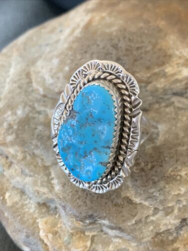 Southwestern Navajo Blue Kingman Turquoise Ring | Sterling Silver | Sz 7 | 12207