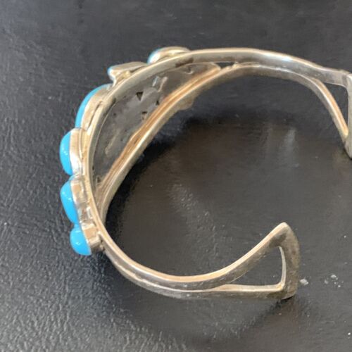 Navajo Sterling Silver Blue Kingman Turquoise Cuff Bracelet | 13 Stone | Authentic Native American Handmade | 12692