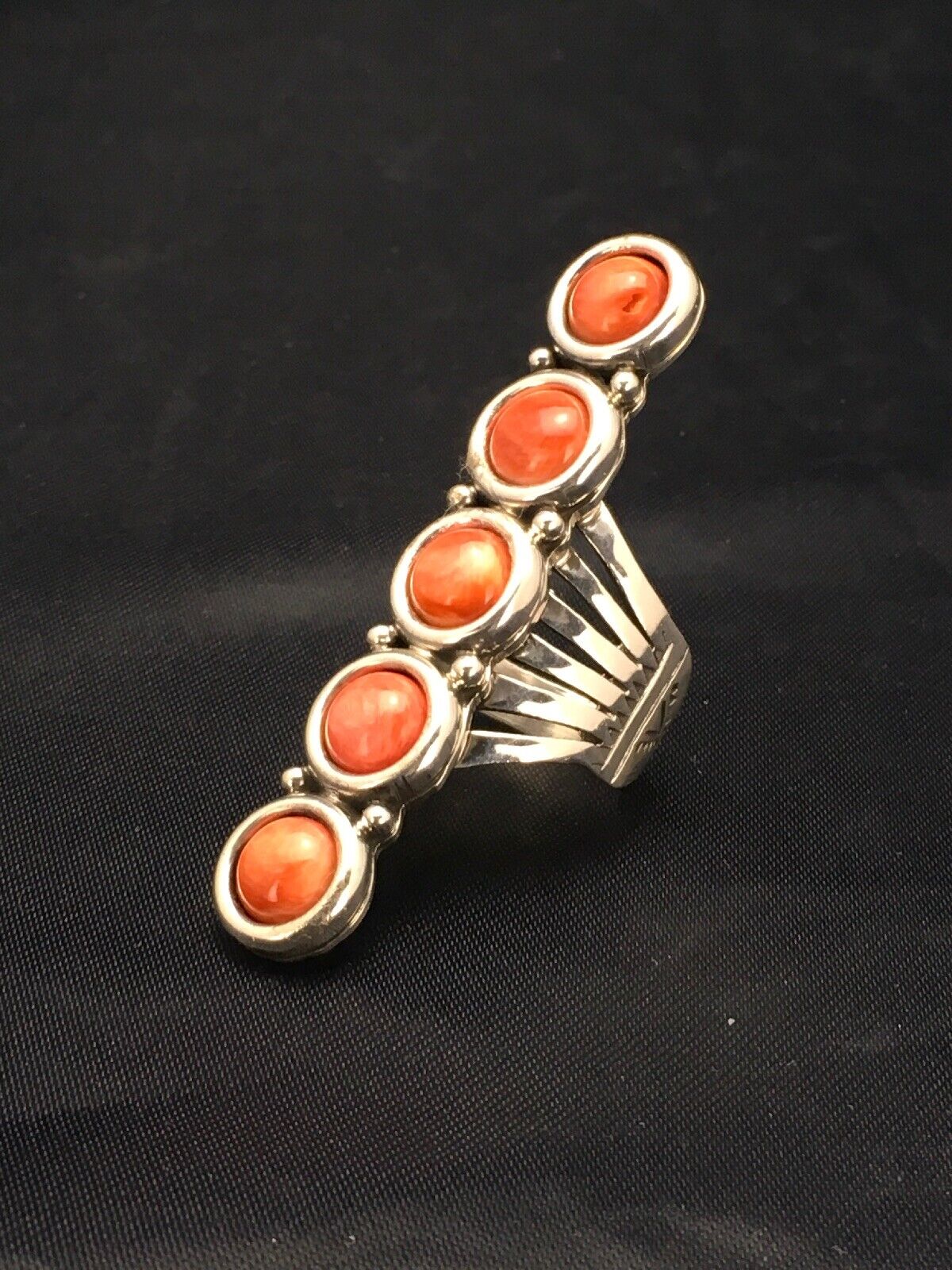 Navajo Red Spiny Oyster Cluster Ring | Authentic Native American Sterling Silver | Multi-Stone | Sz 8.75 | 2586