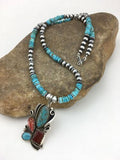 Navajo Turquoise & Spiny Oyster Pendant Necklace | Sterling Silver | 20" | Authentic Native American Handmade | 4836