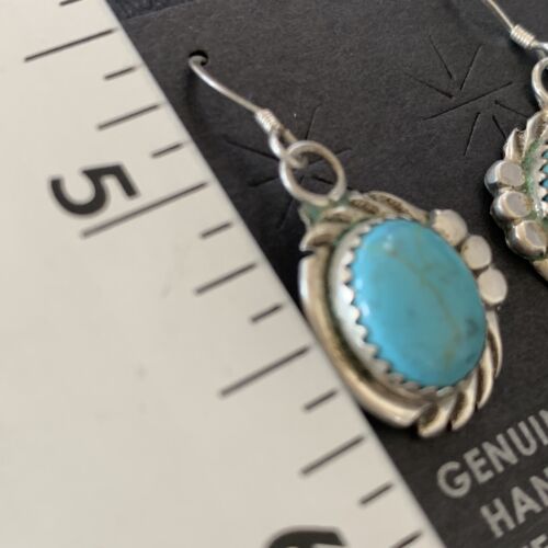 Navajo Blue Turquoise Dangle Drop Earrings | Sterling Silver | 1" | Authentic Native American Handmade | 12746 - Masha USA