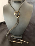 Native American Men's Bolo Tie | Sterling Silver Navajo Black Onyx | Handmade | 12148