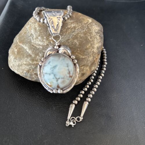 Navajo Blue Golden Hills Pendant Necklace | Sterling Silver | Authentic Native American Handmade | 14601