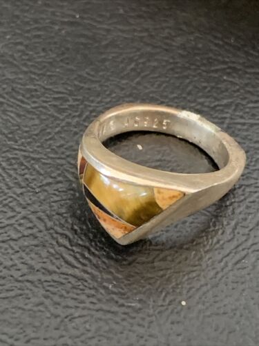 Navajo Black Onyx Coffee Tigers Eye Inlay Ring | Sterling Silver | Sz 6 | Authentic Native American Handmade | 10795
