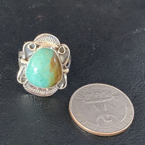 Navajo Green Royston Turquoise Ring | Sterling Silver | Sz 7.5 | Authentic Native American Handmade | 13720