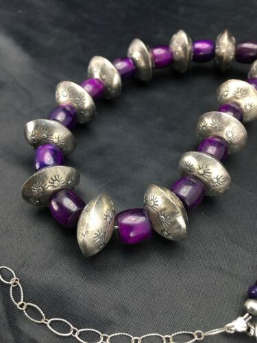Navajo Sugilite Necklace | Sterling Silver Stamped Beads | 22" | Authentic Native American Handmade | 2702