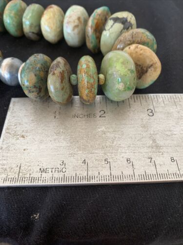 Navajo Pearl Sterling Silver Graduated Natural Green Turquoise Necklace | Authentic Native American | 23" | 00729