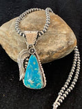 Men's Kingman Turquoise Pendant Necklace | Navajo Pearls | Sterling Silver | Authentic Native American | 4300