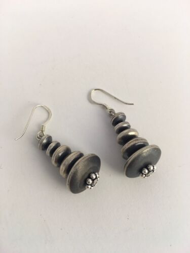 Native American Navajo Pearls Bead Earrings | Sterling Silver | 1.5" | 8861