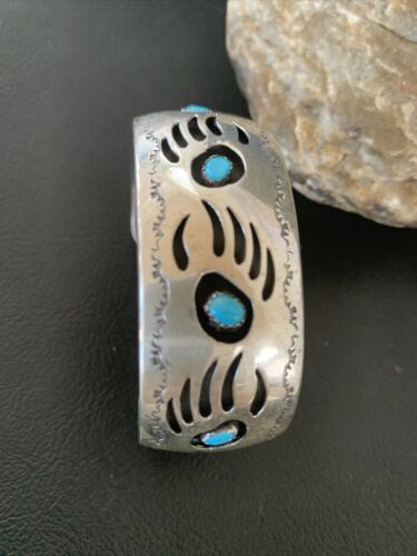 Navajo Sterling Silver Shadow Box Bear Paw Bracelet | Authentic Native American Handmade | Spencer | 1477