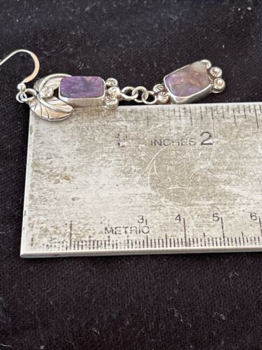 Navajo Purple Charoite Dangle Earrings | Sterling Silver | Authentic Native American Handmade | 01225