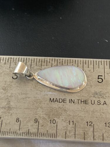 Navajo White Faux Opal Pendant | Sterling Silver | Native American Handmade | 1.50" | 1393