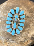 Navajo Blue Cluster Turquoise Needlepoint Ring | Authentic Native American Sterling Silver | Multi-Stone | Sz 8 | 11942