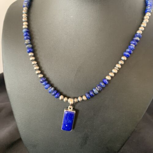 Native American Navajo Blue Lapis Pendant Necklace | Sterling Silver | Authentic Handmade | 11670