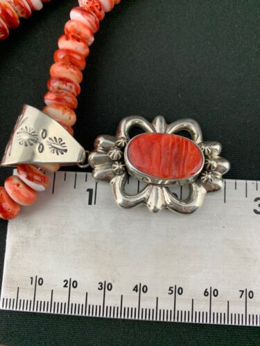 Navajo Red Spiny Oyster Pendant Necklace | Sterling Silver | Authentic Native American Handmade | 4783