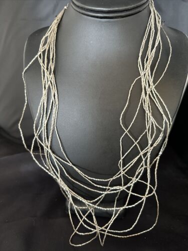 Navajo Graduated Liquid Heishi Necklace | 10 Strand Sterling Silver | 22" Beveled Tubes | 14710