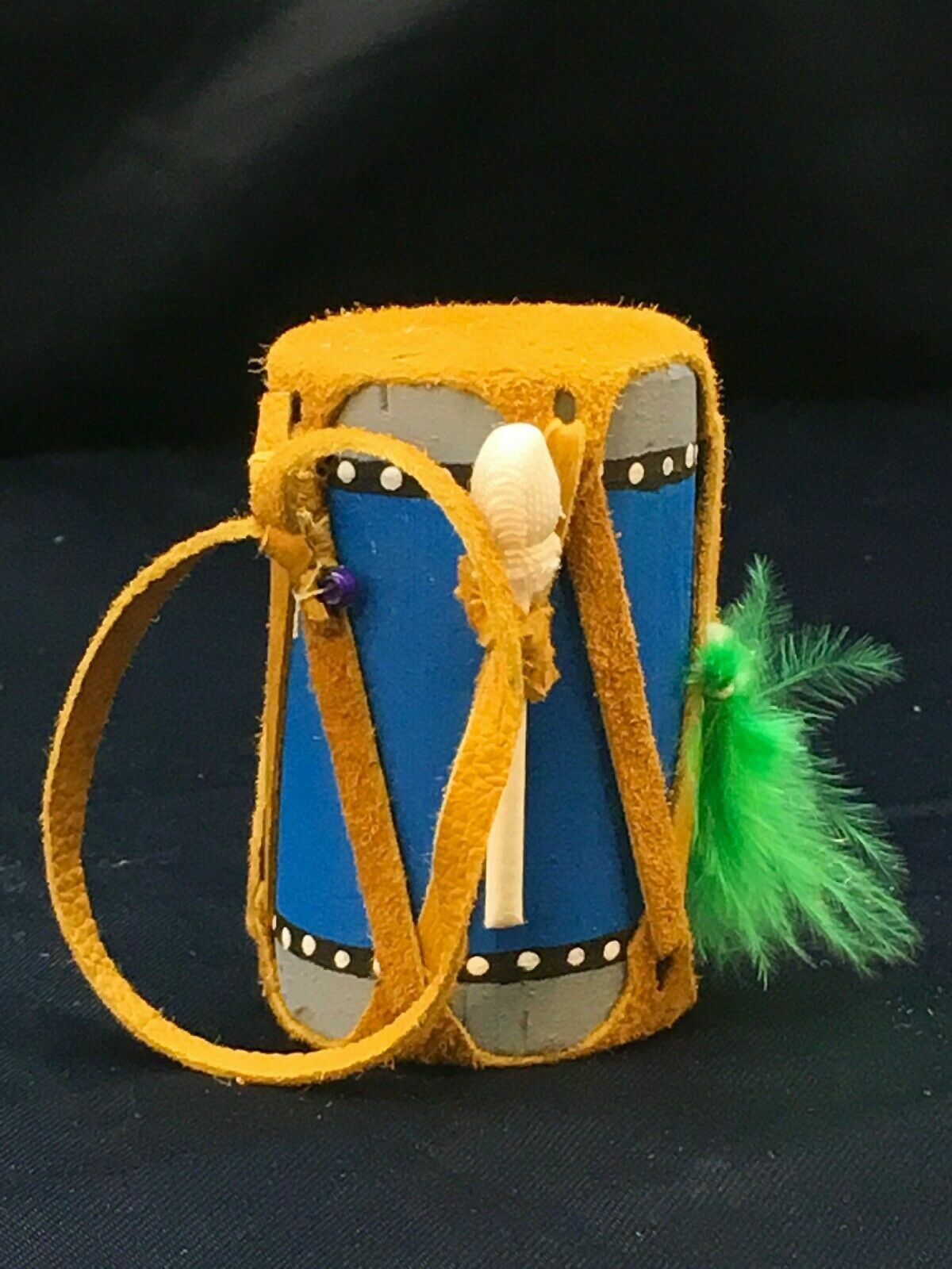 Handmade Miniature Leather Drum Car Charm | 2" Mirror Dangler | Authentic Native American | 8926