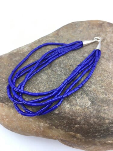 Navajo Blue Stabilized Lapis Liquid Heishi Bracelet | Sterling Silver | 8" 5-Strand | 13600