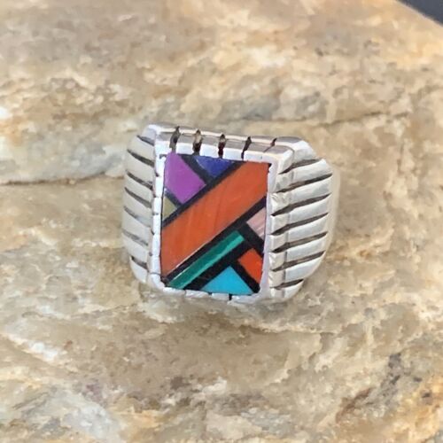 Old Pawn Navajo Blue Turquoise Spiny Inlay Ring | Sterling Silver | Sz 6 | 10380