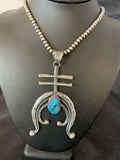 Navajo Kingman Turquoise Naja Pendant | Sterling Silver | Authentic Native American Handmade | 11518