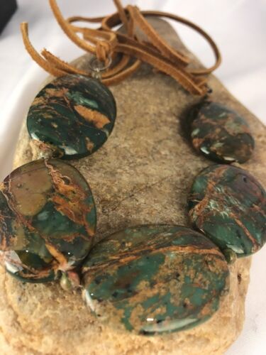 Native Green Turquoise Sterling Silver Necklace Leather Cords Bracelet